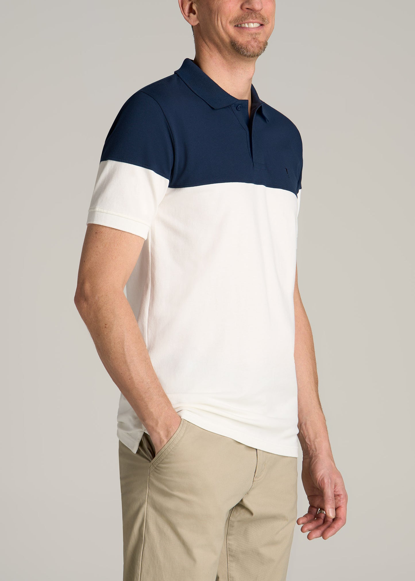 Classic Color-Block Tall Men's Polo Shirt in Marine Navy and Ecru