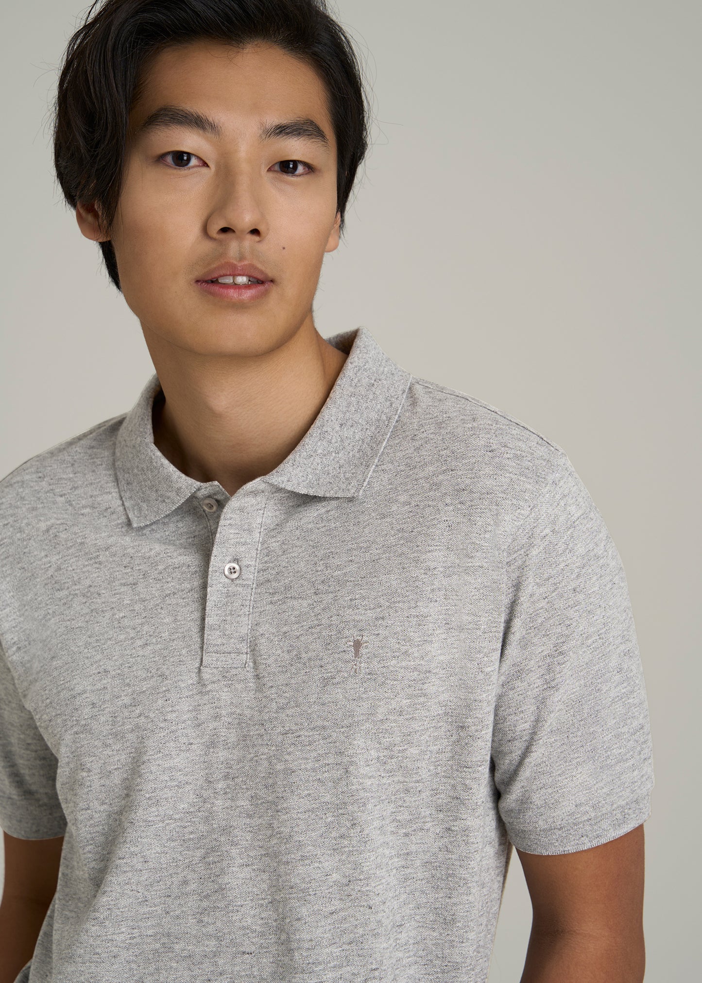 Men's Tall Classic Polo with Embroidered Logo in Heathered Grey