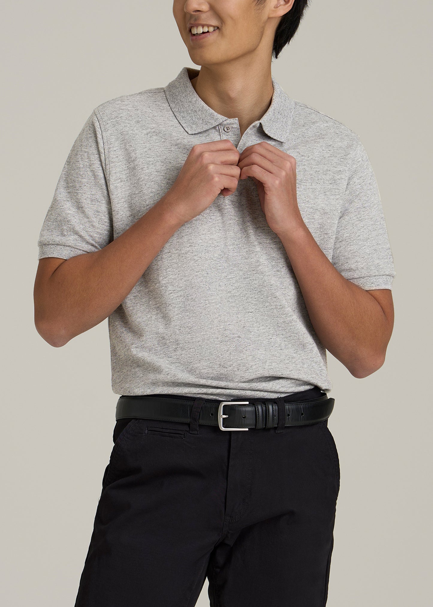 Men's Tall Classic Polo with Embroidered Logo in Heathered Grey