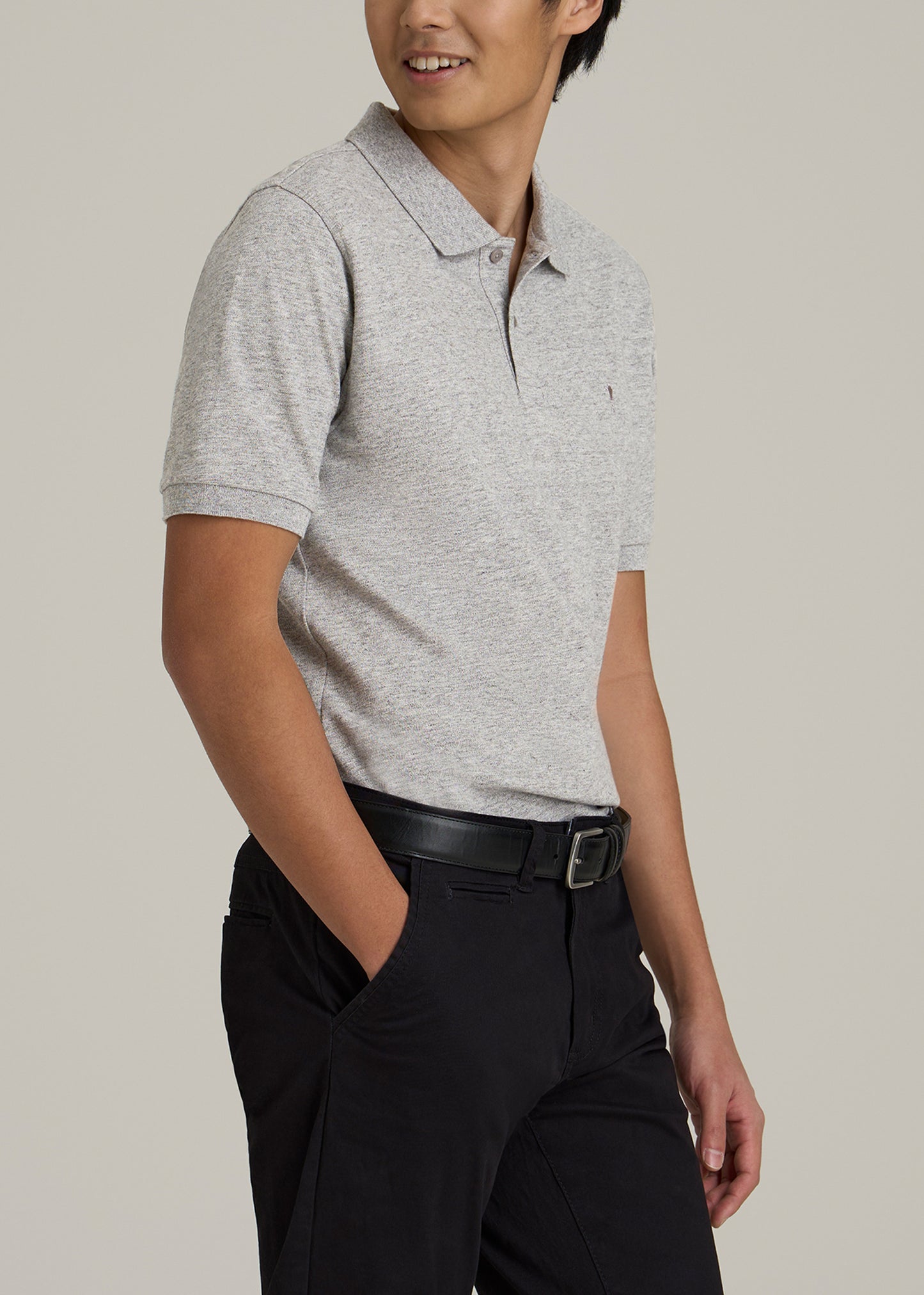 Men's Tall Classic Polo with Embroidered Logo in Heathered Grey