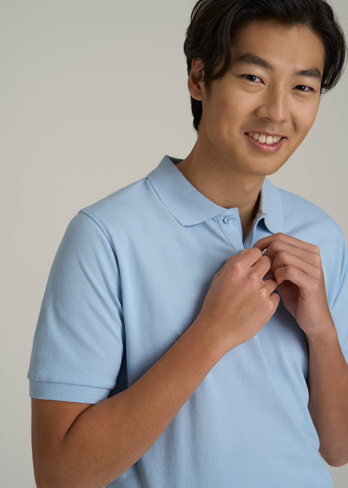 Men's Tall Classic Polo with Embroidered Logo in Ice Blue