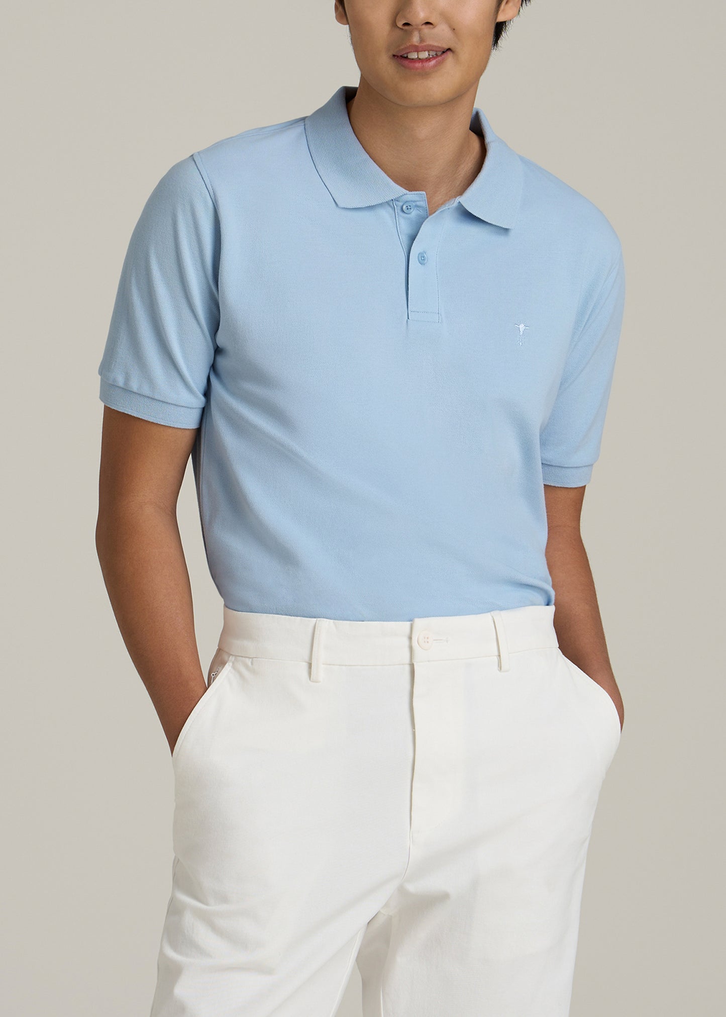 Men's Tall Classic Polo with Embroidered Logo in Ice Blue