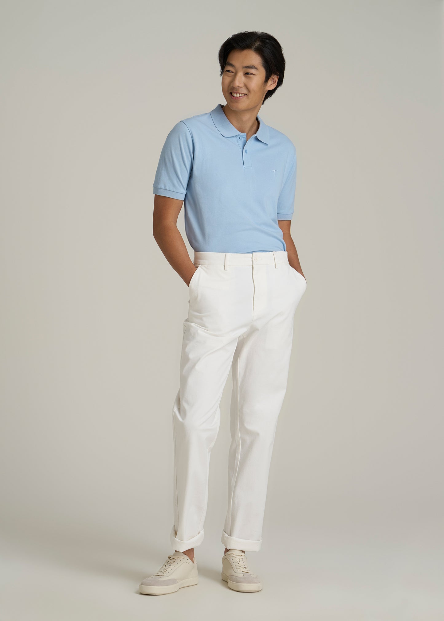 Men's Tall Classic Polo with Embroidered Logo in Ice Blue