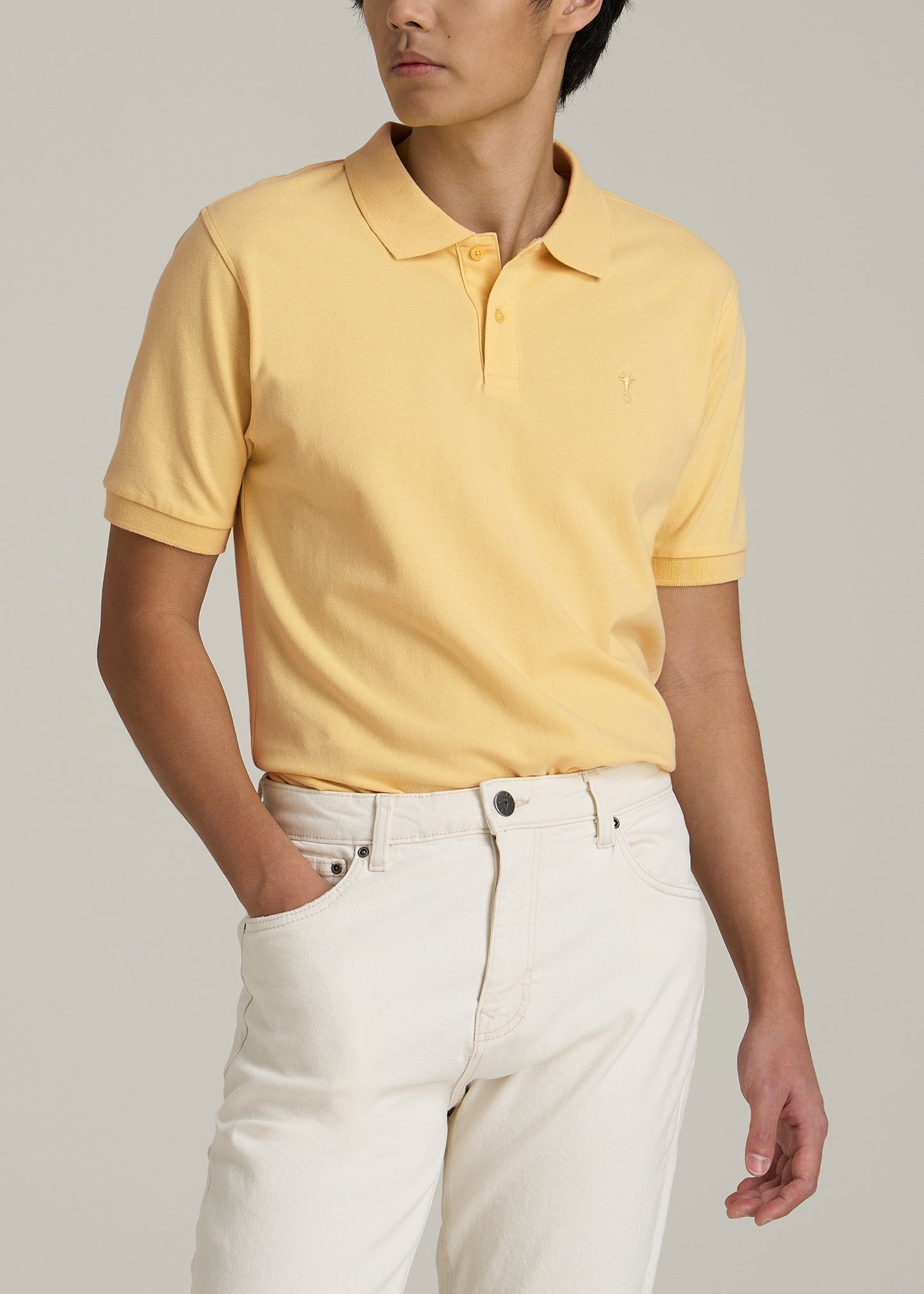 Men's Tall Classic Polo with Embroidered Logo in Lemon Drop