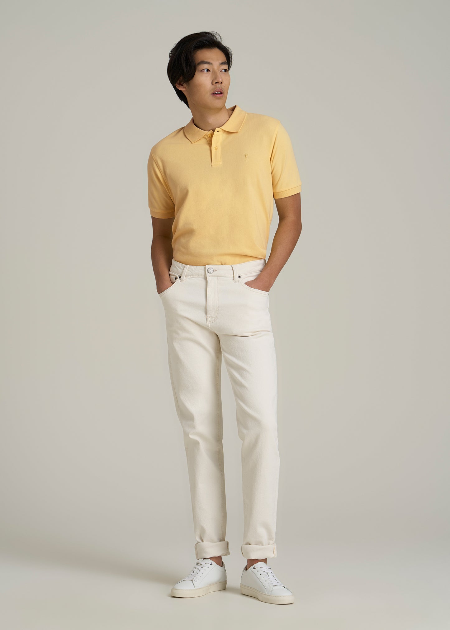 Men's Tall Classic Polo with Embroidered Logo in Lemon Drop