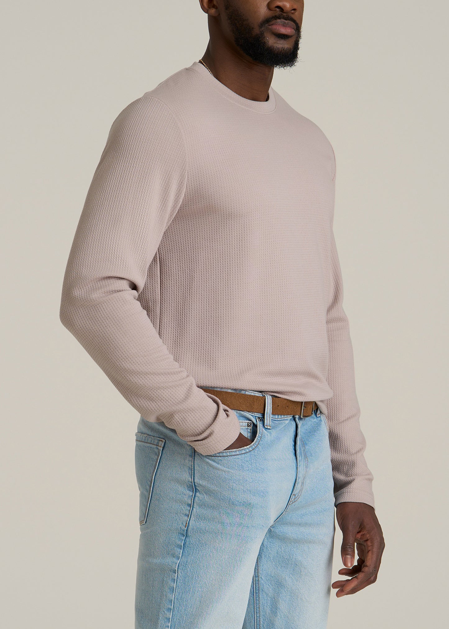 Cloud Knit Waffle Long Sleeve Tee for Tall Men in Desert Rose