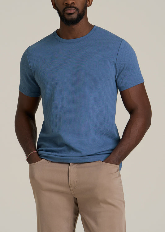 Cloud Knit Waffle Short Sleeve Tee for Tall Men in Deep Cobalt