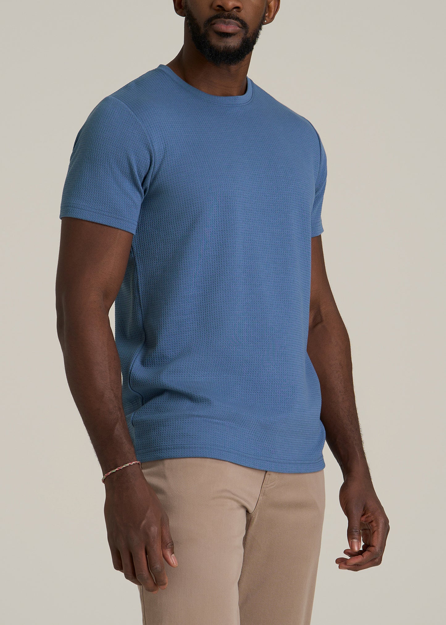 Cloud Knit Waffle Short Sleeve Tee for Tall Men in Deep Cobalt