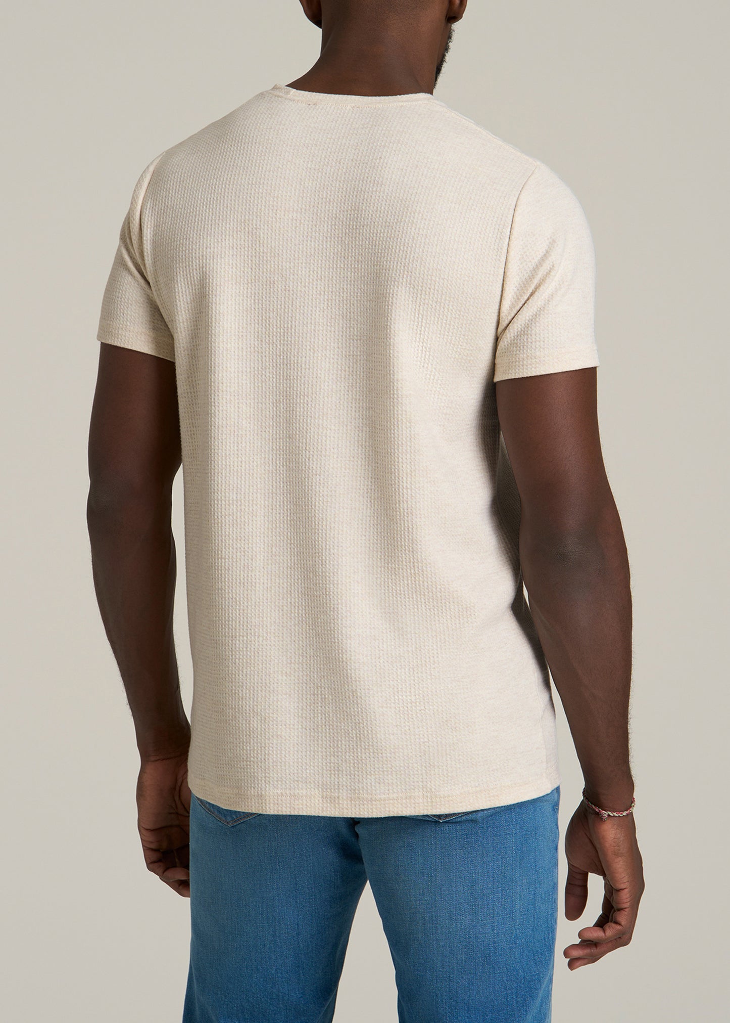 Cloud Knit Waffle Short Sleeve Tee for Tall Men in Heathered Oatmeal