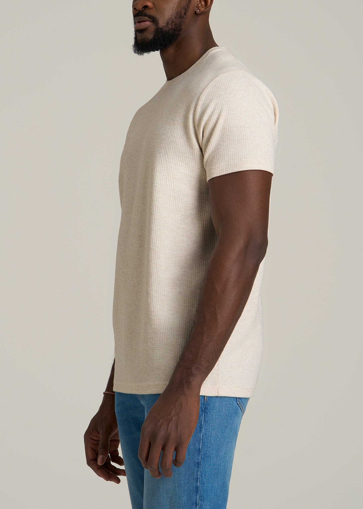 Cloud Knit Waffle Short Sleeve Tee for Tall Men in Heathered Oatmeal