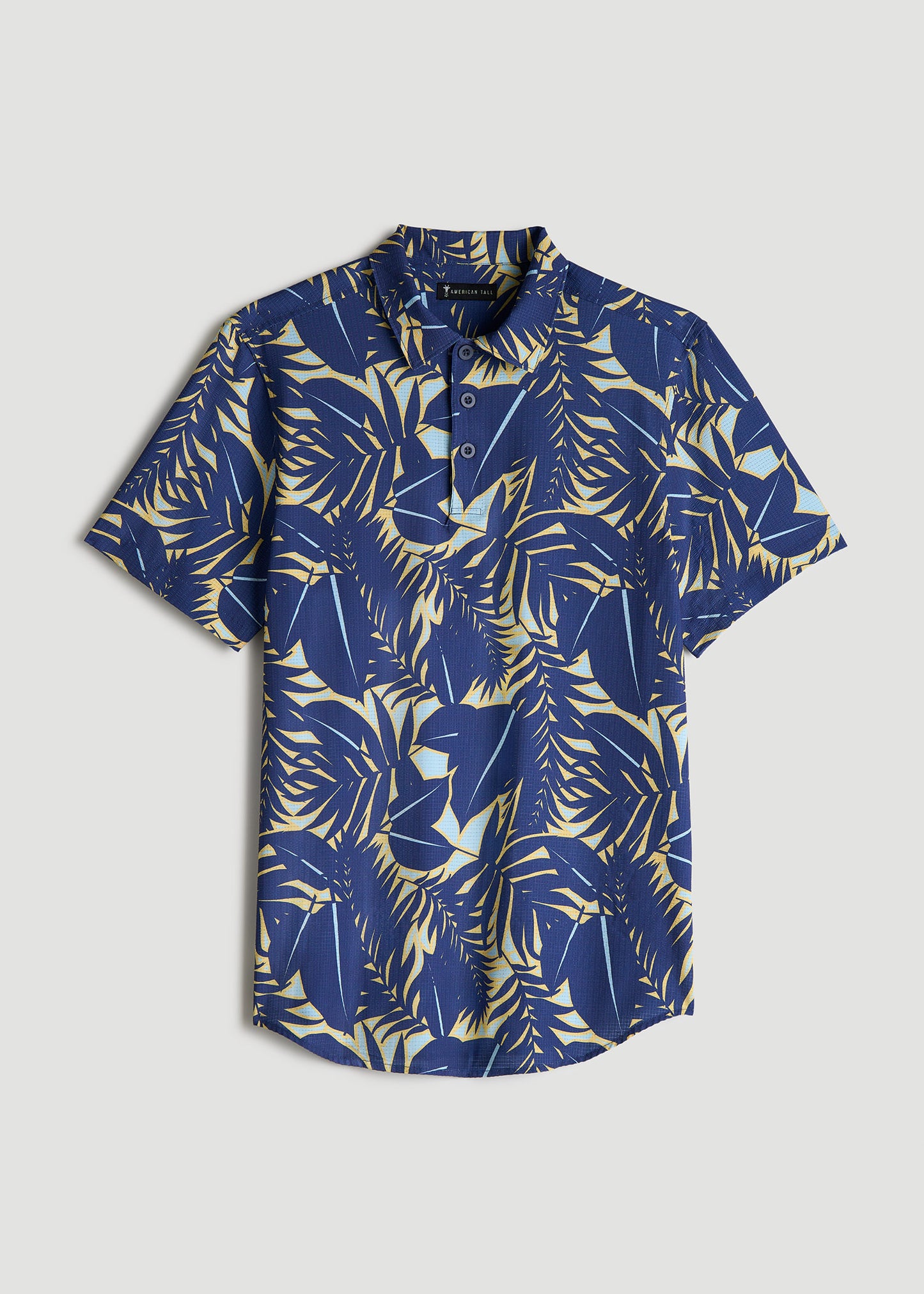 Coastal Perforated Tall Men's Polo Shirt in Twilight Blue Palms