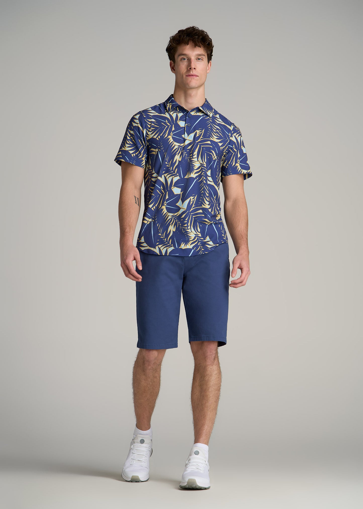 Coastal Perforated Tall Men's Polo Shirt in Twilight Blue Palms