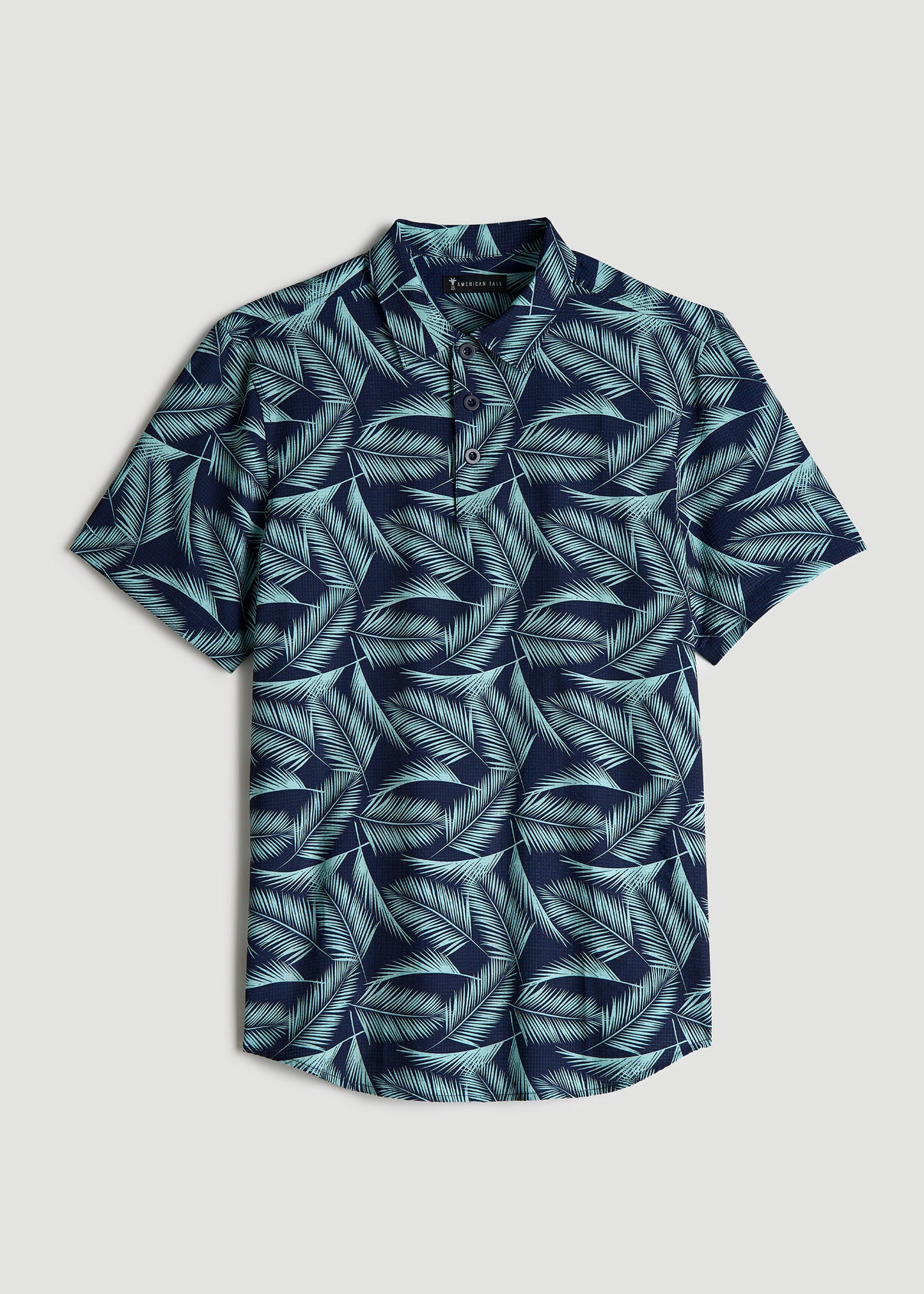 Coastal Perforated Tall Men's Polo Shirt in Navy and Aqua Palms