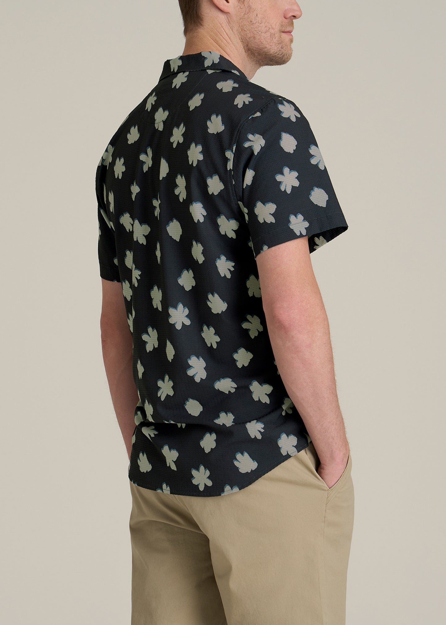 Coastal Perforated Tall Men's Polo Shirt in Navy and Bone Floral