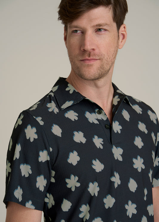 Coastal Perforated Tall Men's Polo Shirt in Navy and Bone Floral