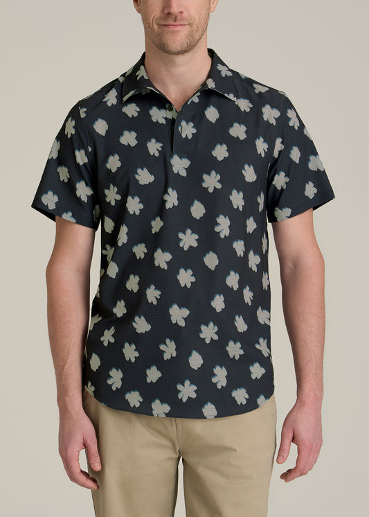 Coastal Perforated Tall Men's Polo Shirt in Navy and Bone Floral