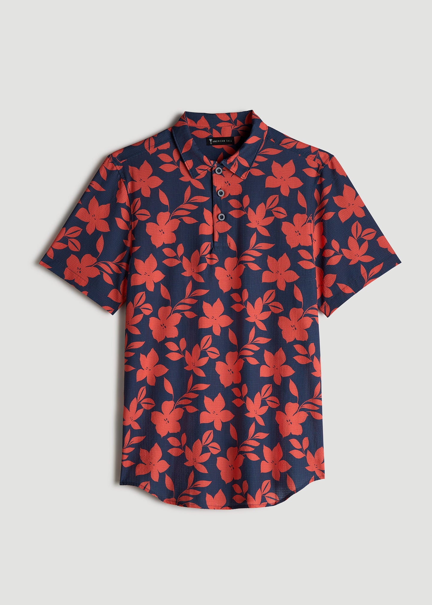 Coastal Perforated Tall Men's Polo Shirt in Storm and Orange Hibiscus