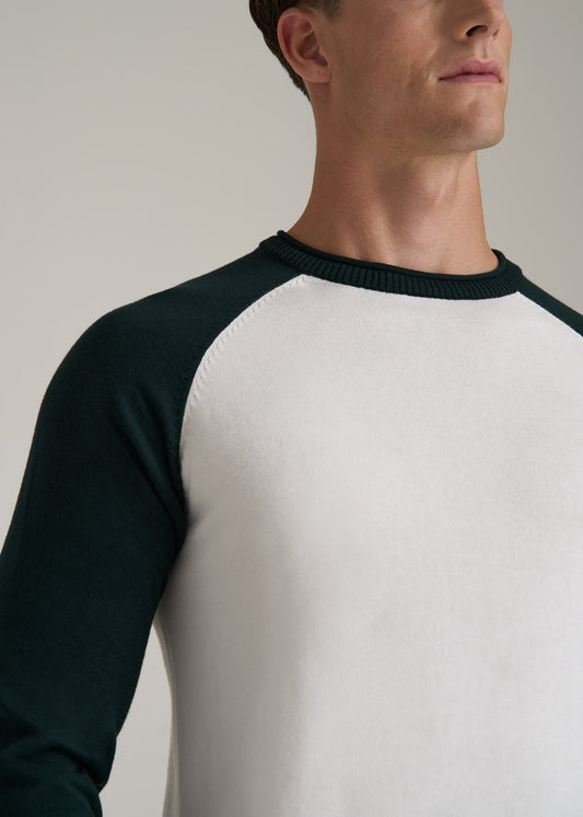 Color Block Raglan Sweater for Tall Men in Cream and Emerald