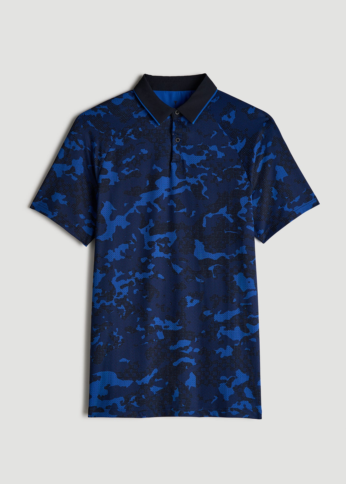 Contrast Collar A.T. Performance Print Golf Tall Men's Polo Shirt in Blue and Black Camo