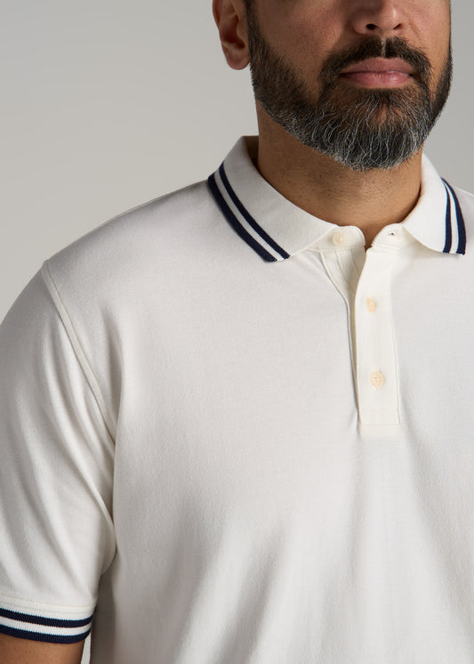 Contrast Tipped Polo Men's in Ecru