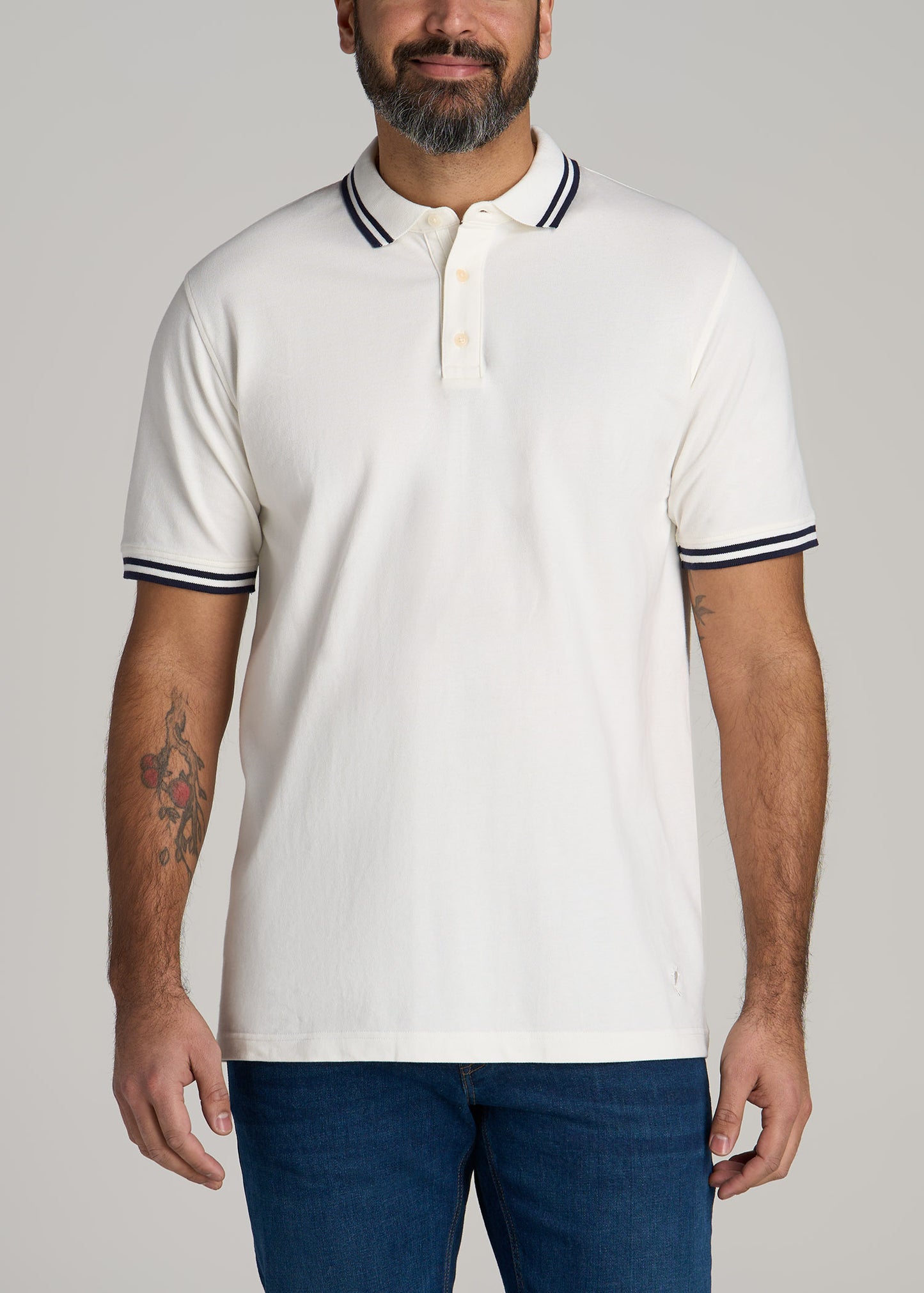 Contrast Tipped Polo Men's in Ecru