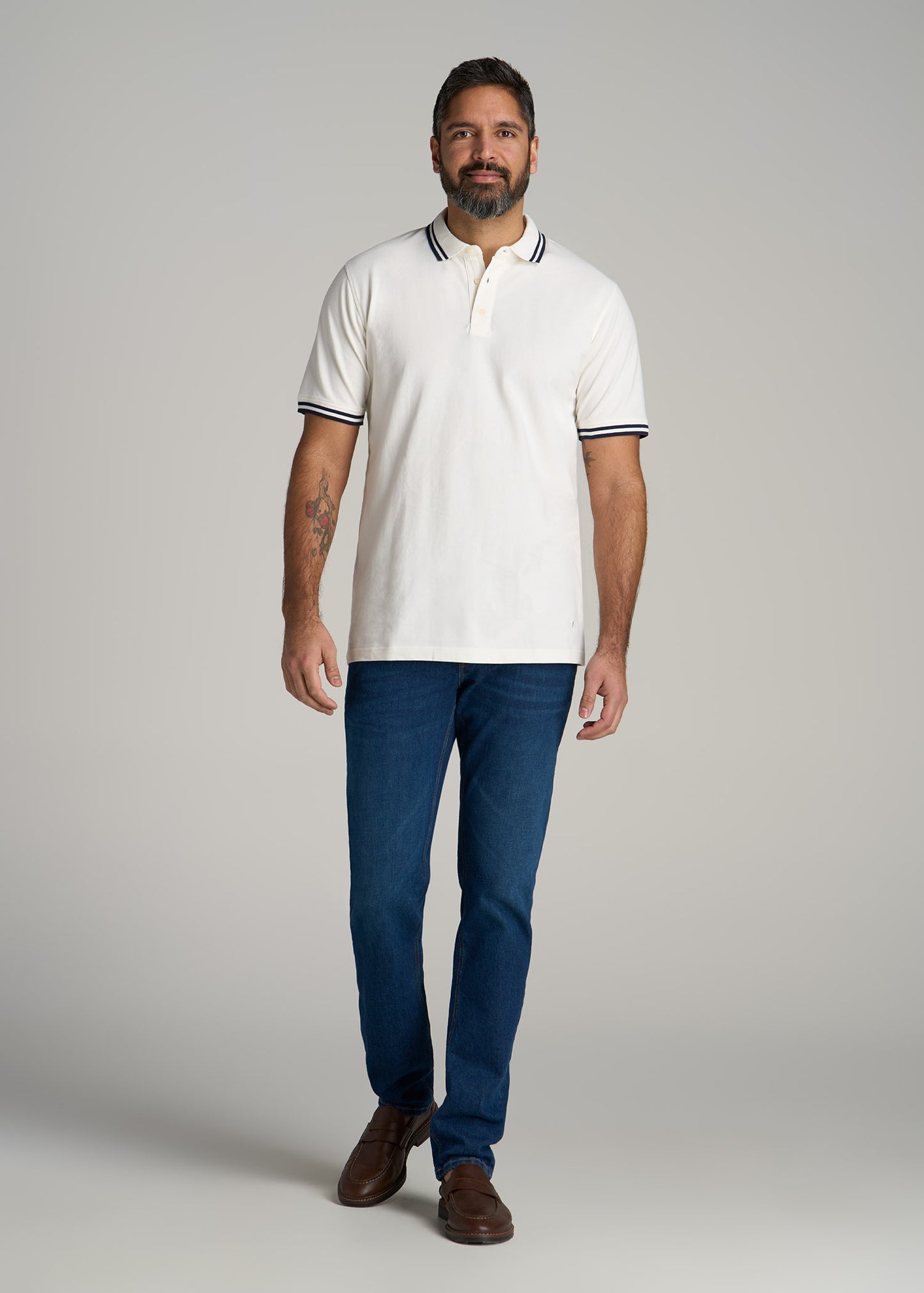 Contrast Tipped Polo Men's in Ecru