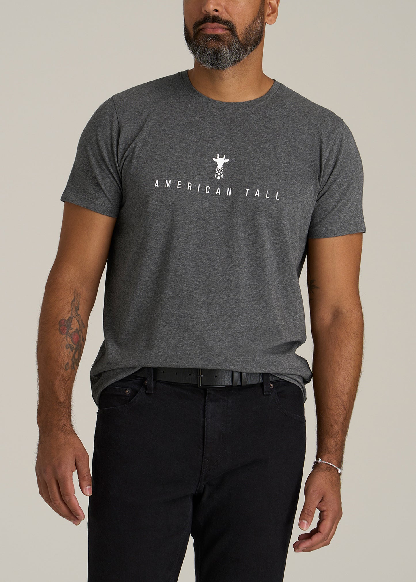 Logo Tee for Tall Men in Charcoal Mix