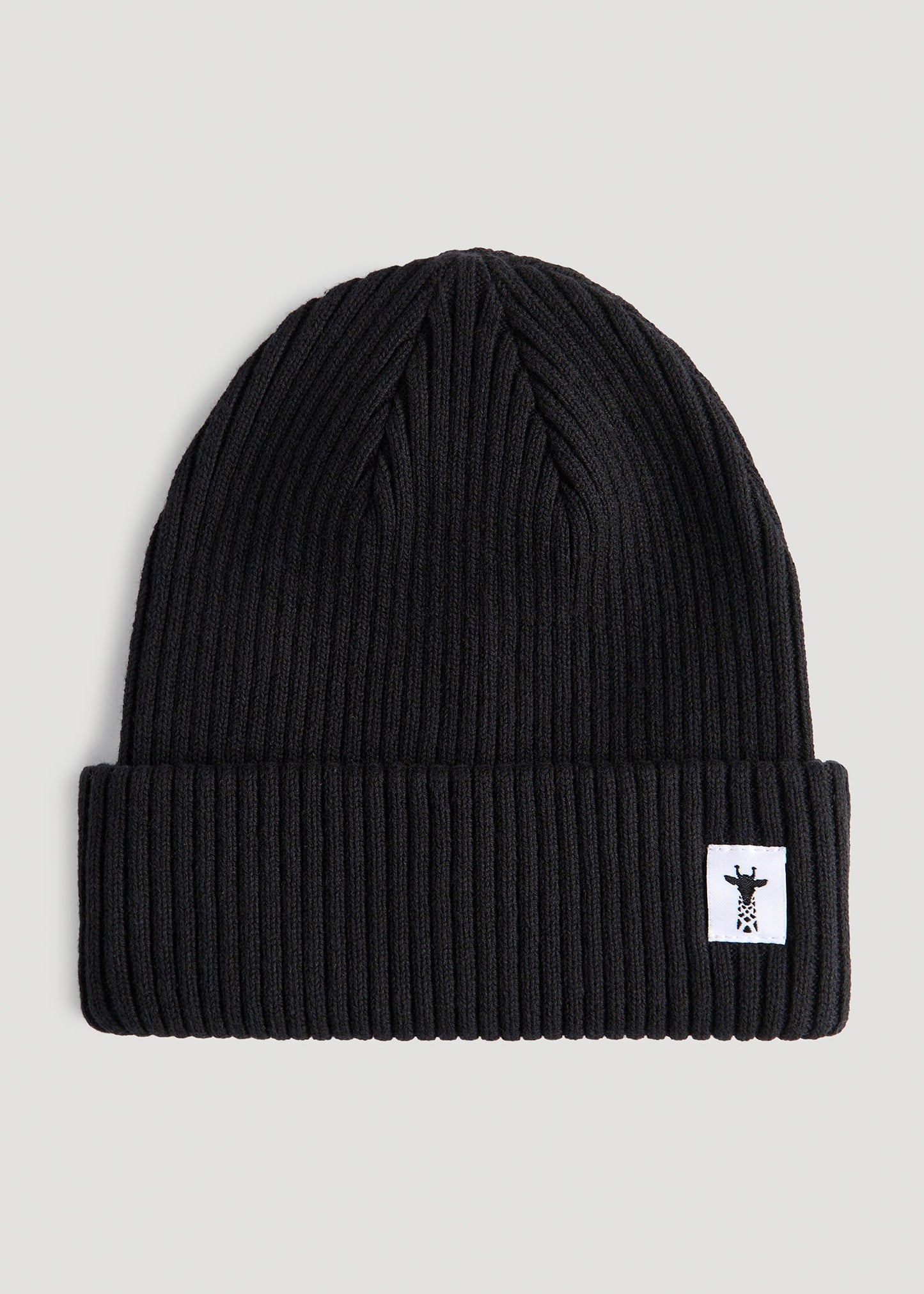 A closeup view of American Tall's Cotton Beanie in Black