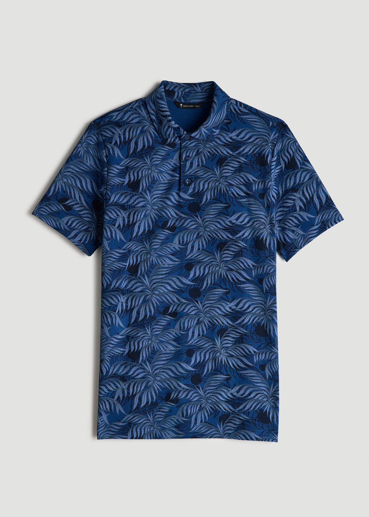 Cotton Stretch Print Polo Shirt for Tall Men in Blue Palm