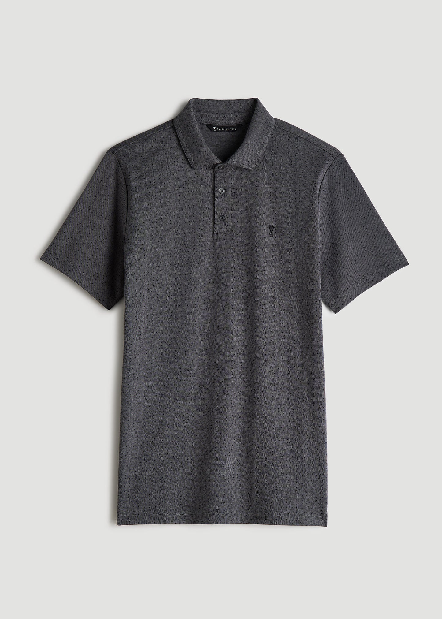 Cotton Stretch Print Polo Shirt for Tall Men in Charcoal Pindot