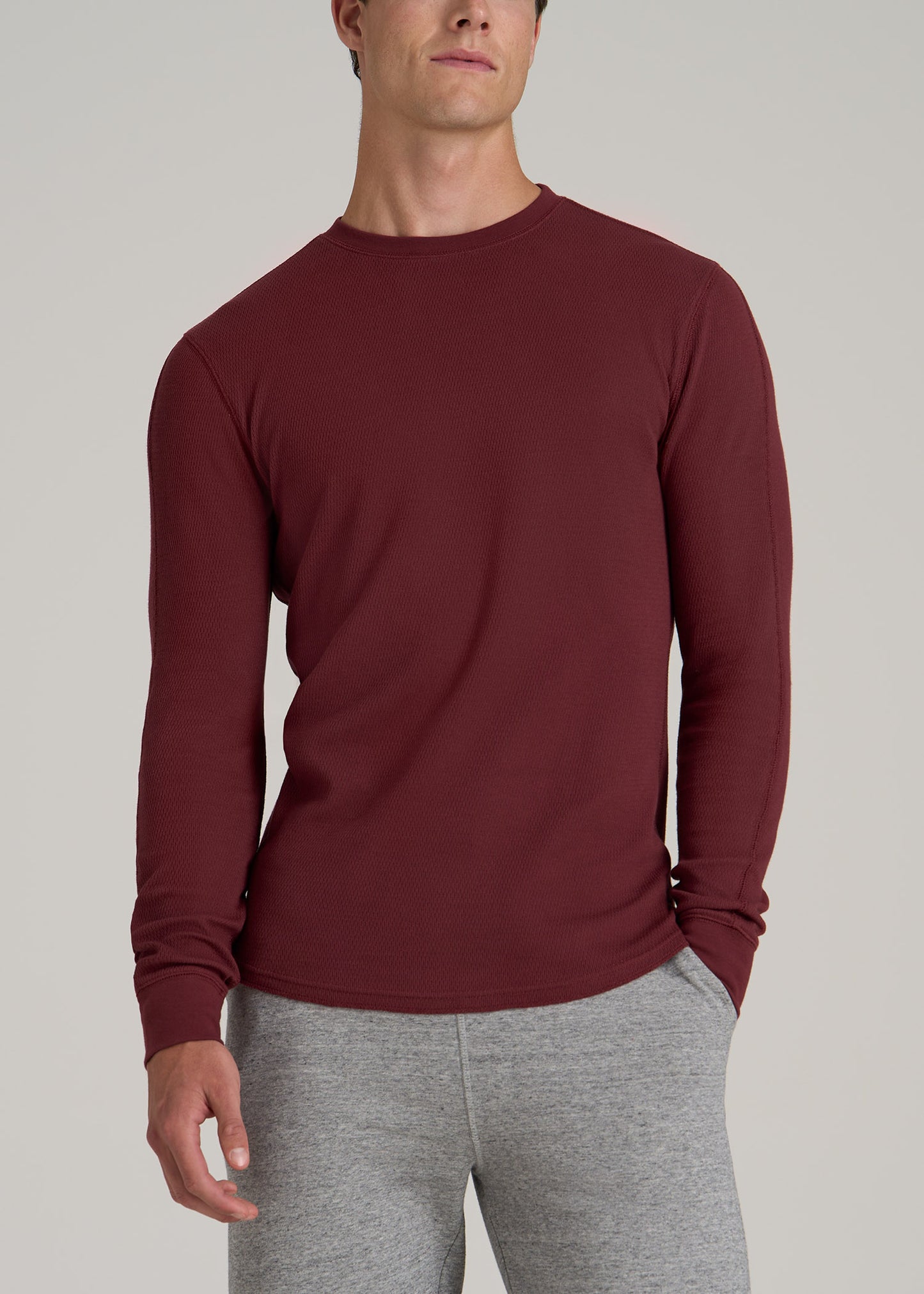 Double Honeycomb Thermal Crewneck for Tall Men in Red Ochre