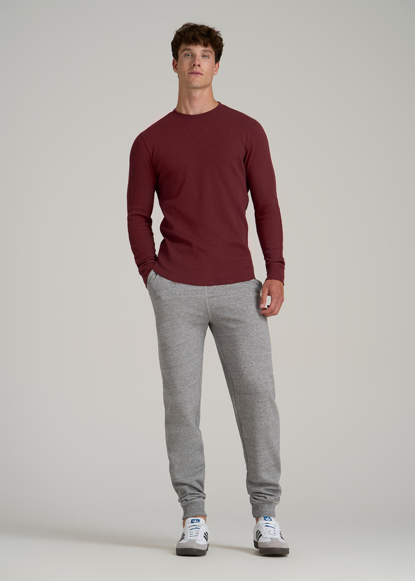 Double Honeycomb Thermal Crewneck for Tall Men in Red Ochre