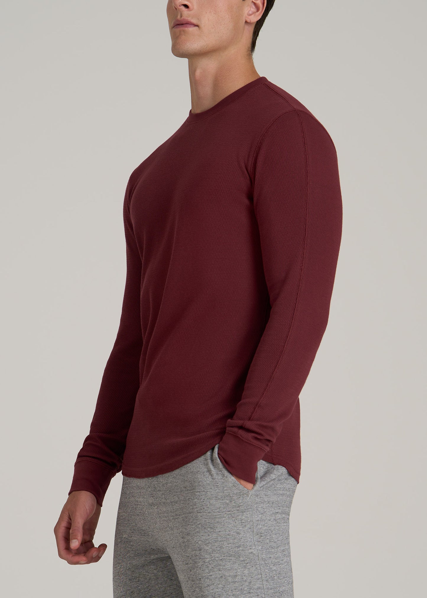 Double Honeycomb Thermal Crewneck for Tall Men in Red Ochre