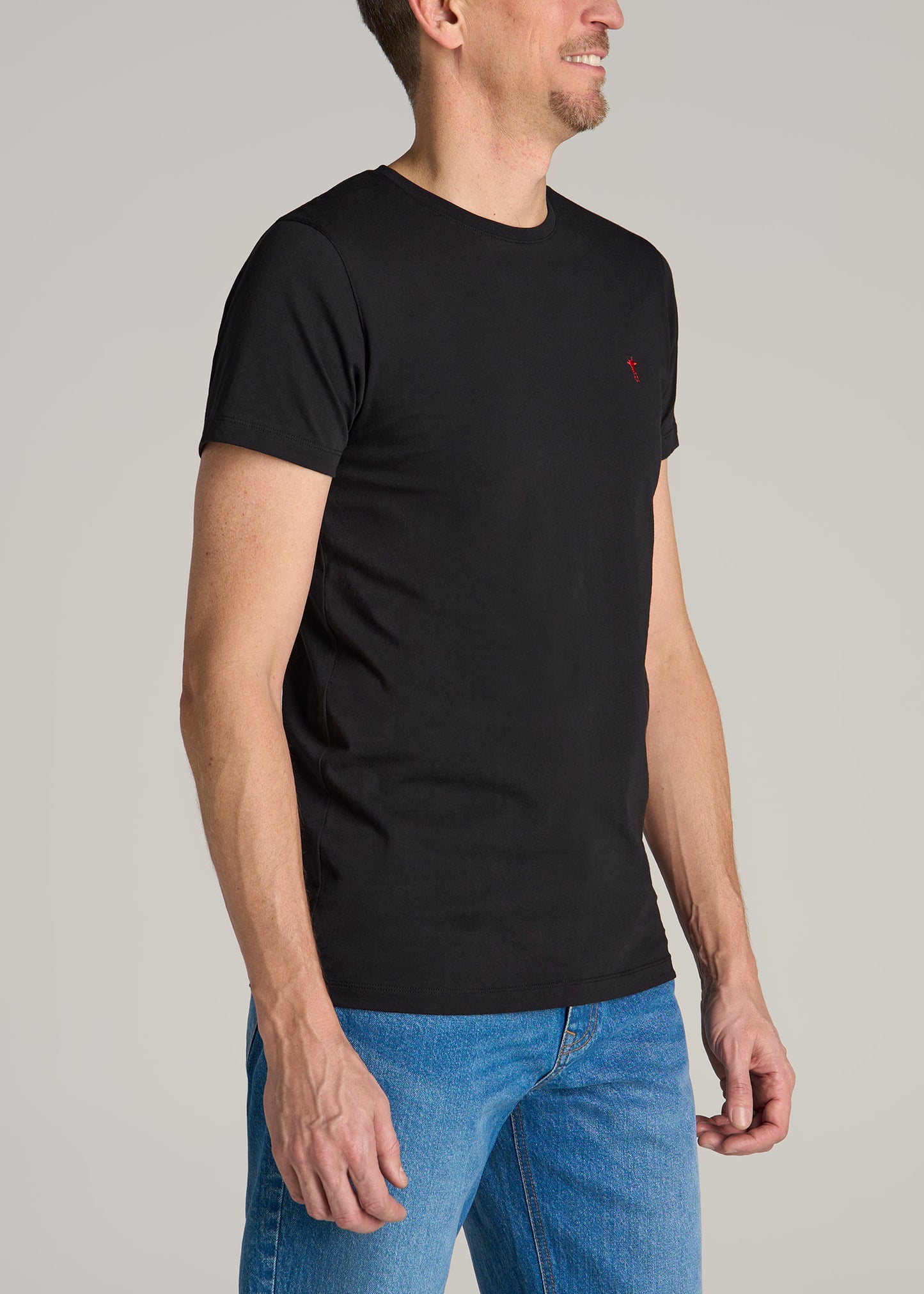 MODERN-FIT Embroidered Logo Crewneck T-Shirt for Tall Men in Black