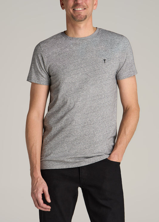 MODERN-FIT Embroidered Logo Crewneck T-Shirt for Tall Men in Heather Grey