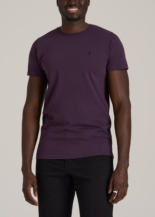 MODERN-FIT Embroidered Logo Crewneck T-Shirt for Tall Men in Midnight Plum