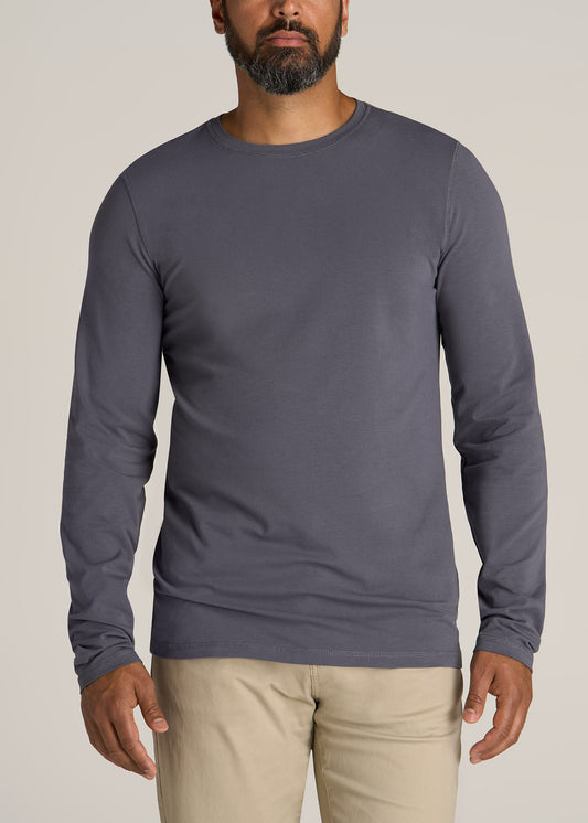 American-Tall-Men-Essential-Tee-Slim-fit-LS-Crewneck-Grey-Blue-front