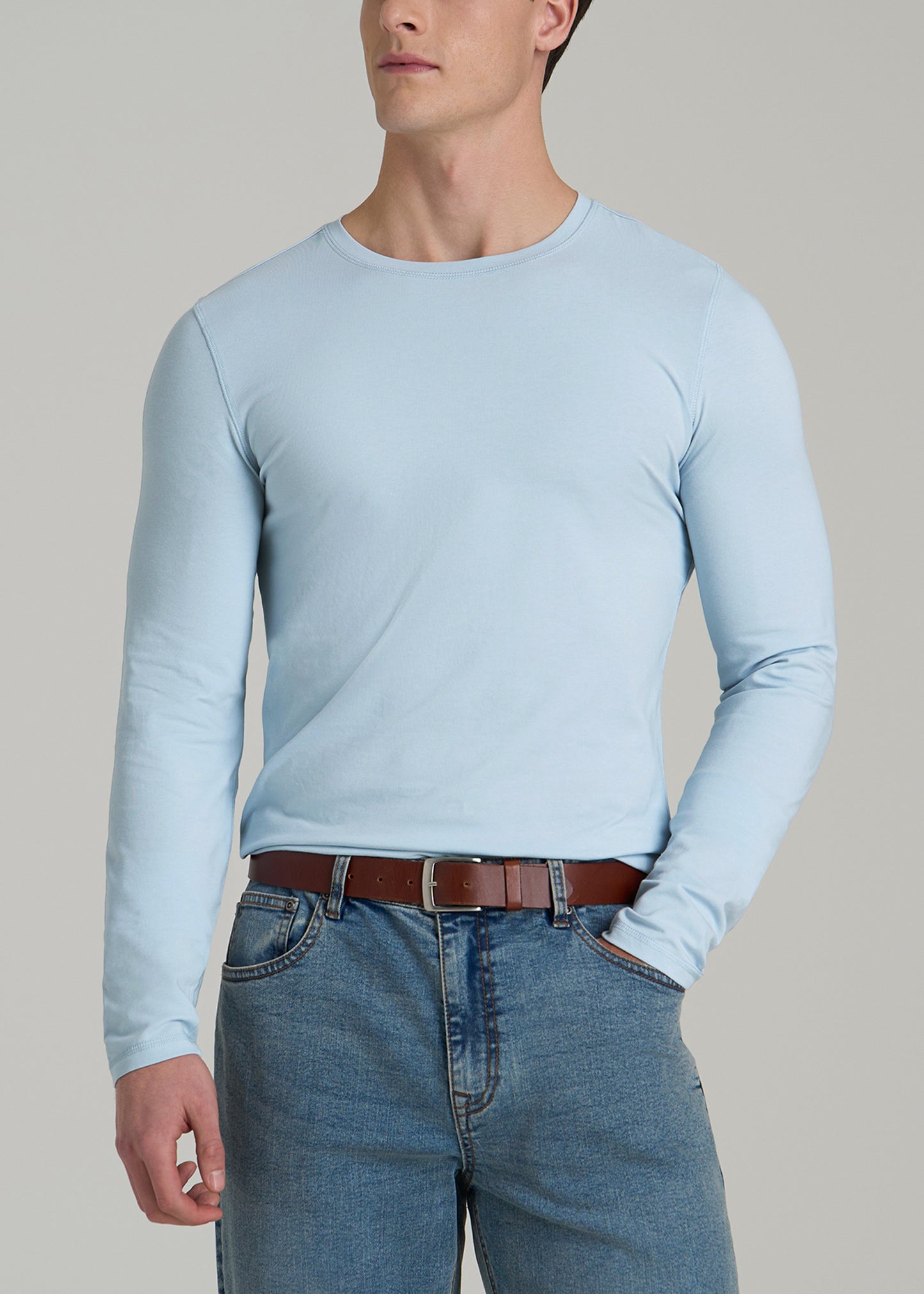 The Essential SLIM-FIT Long Sleeve Tee for Tall Men in Ice Blue