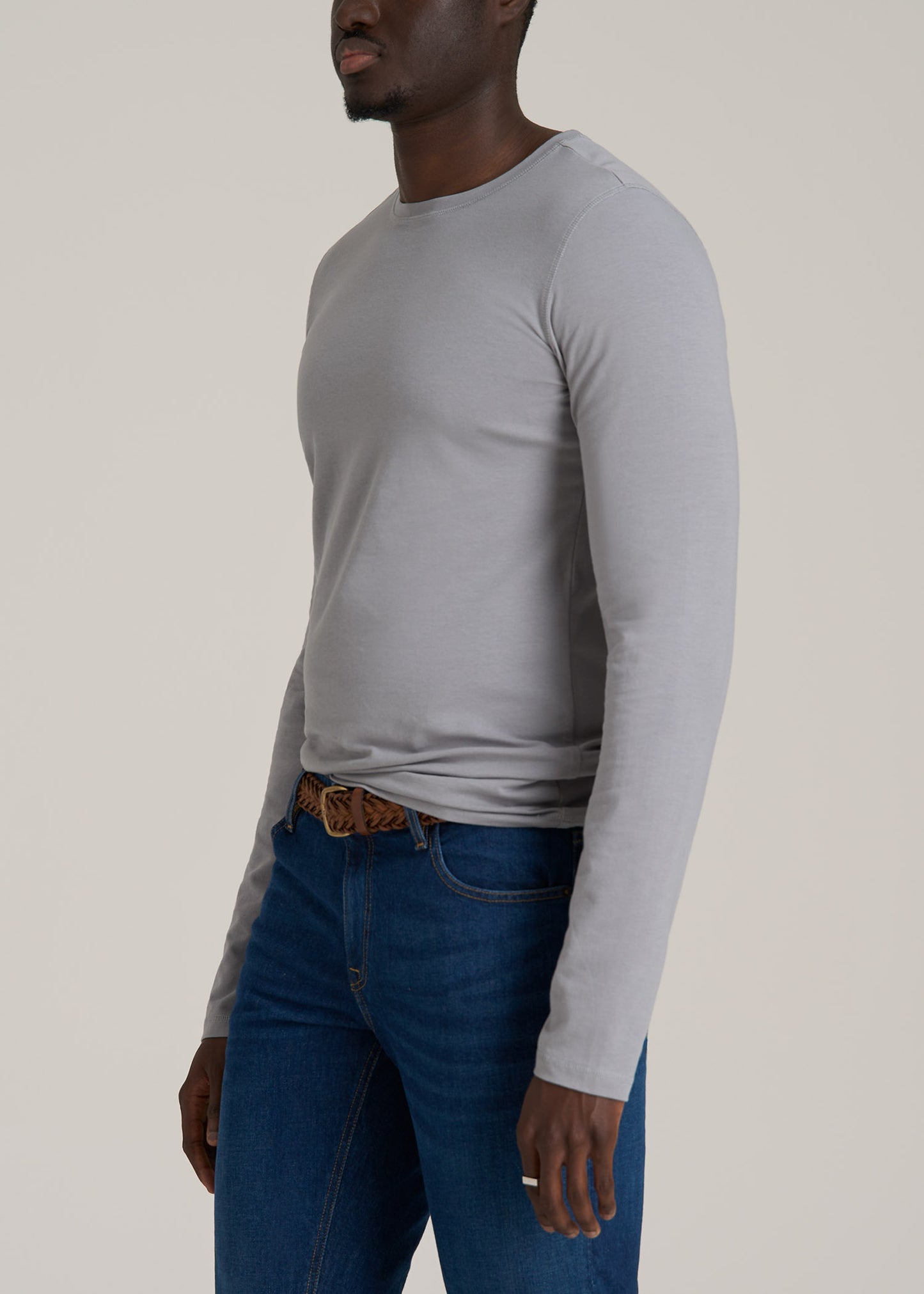 The Essential SLIM-FIT Long Sleeve Tee for Tall Men in Sustained Grey