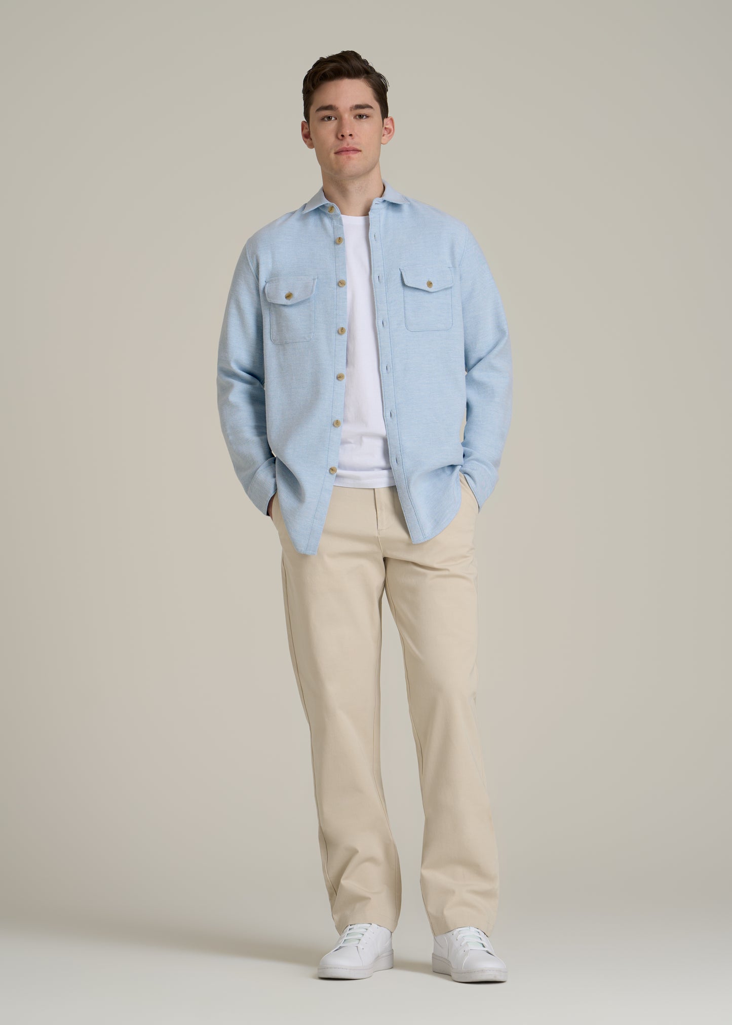 Everyday Comfort Terry Overshirt for Tall Men in Cloud Blue