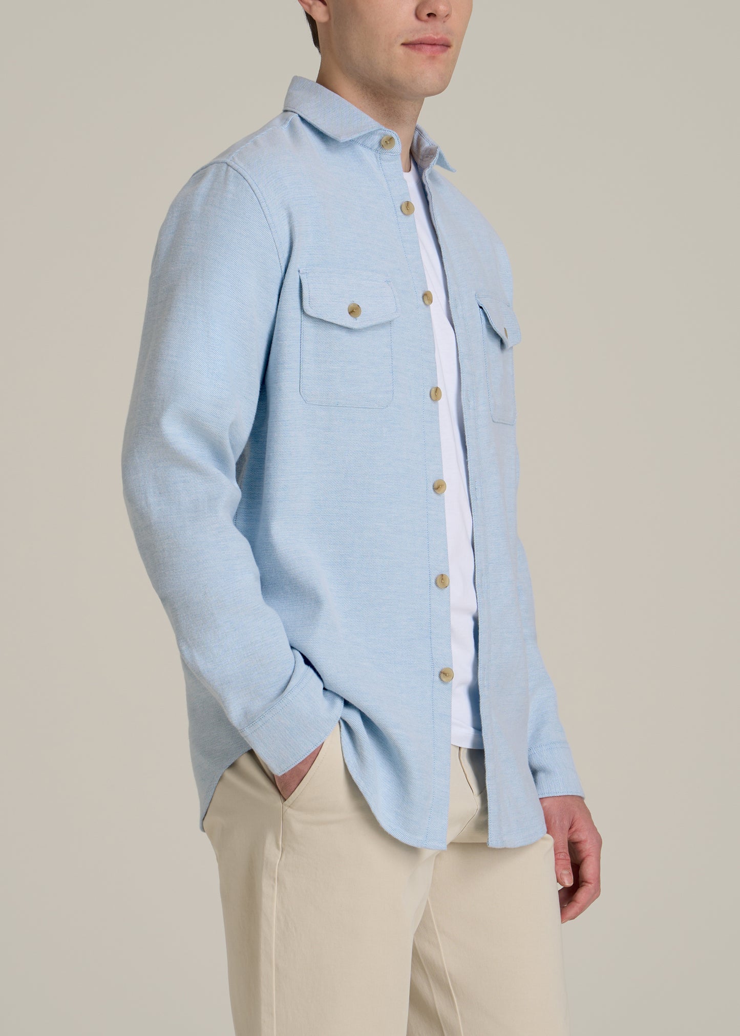 Everyday Comfort Terry Overshirt for Tall Men in Cloud Blue