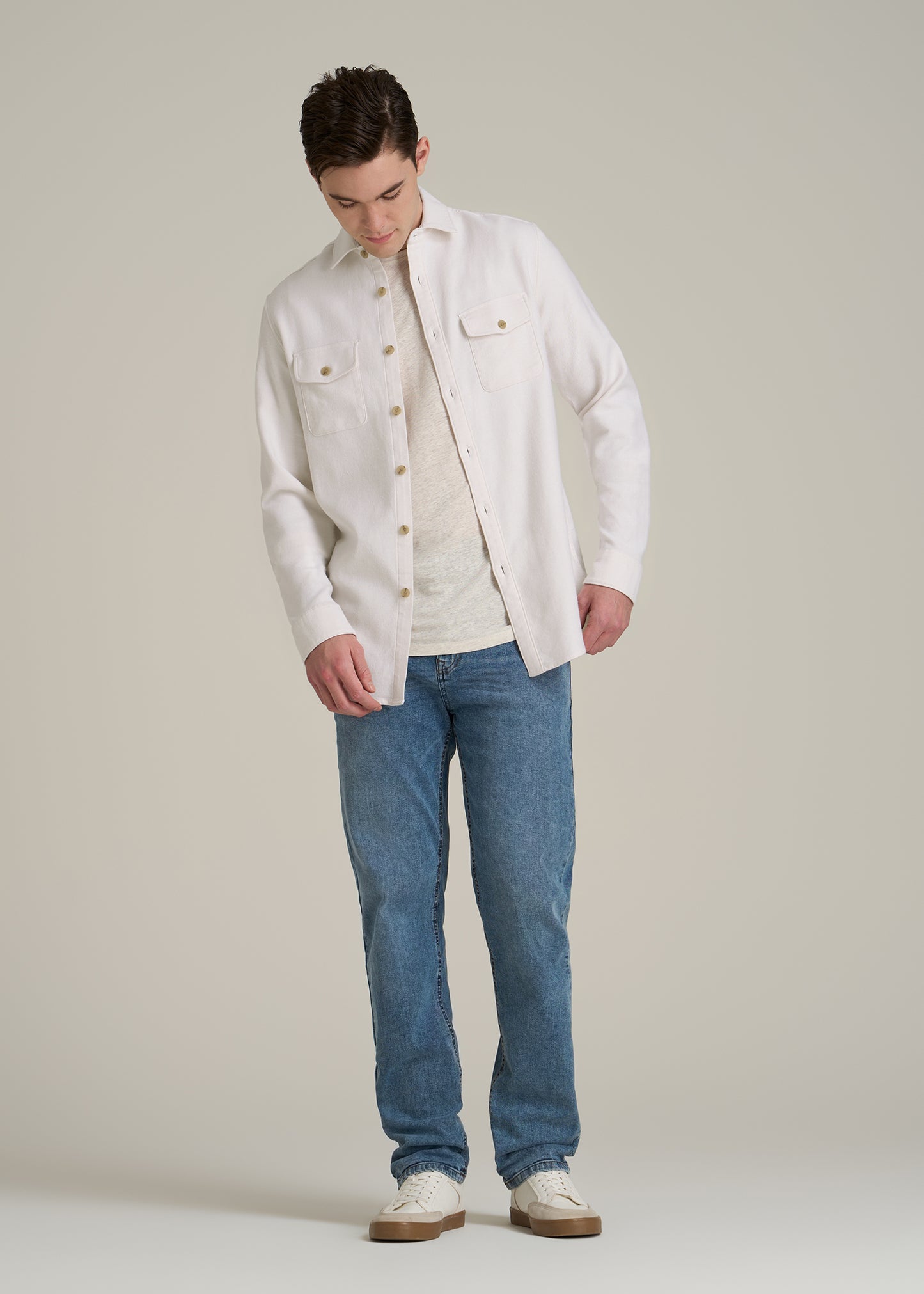 Everyday Comfort Terry Overshirt for Tall Men in White Swan