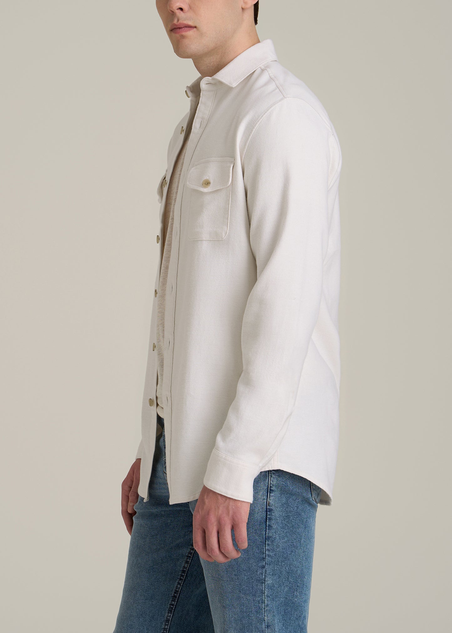 Everyday Comfort Terry Overshirt for Tall Men in White Swan