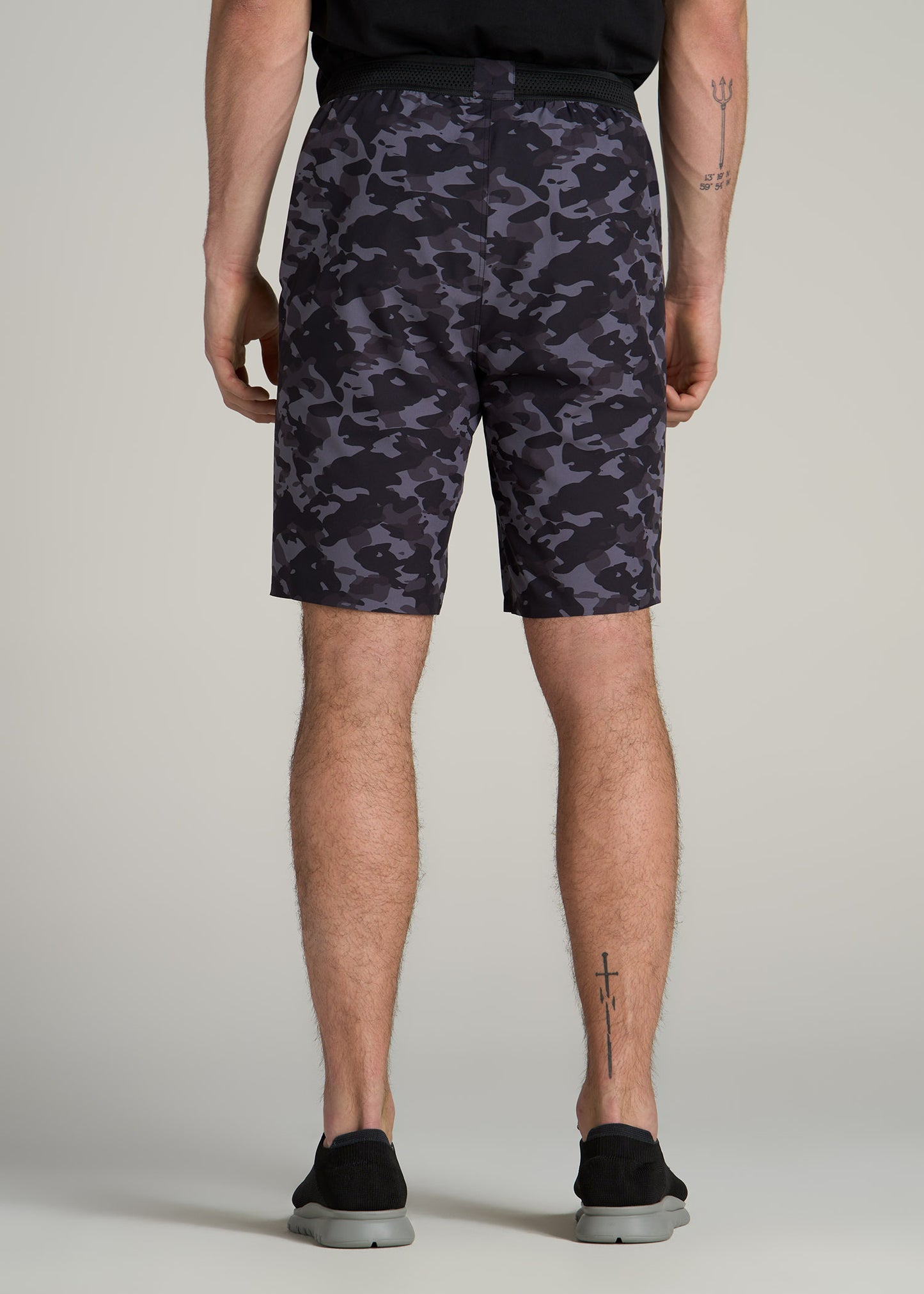 Featherweight Perforated Training Shorts for Tall Men in Black Camo