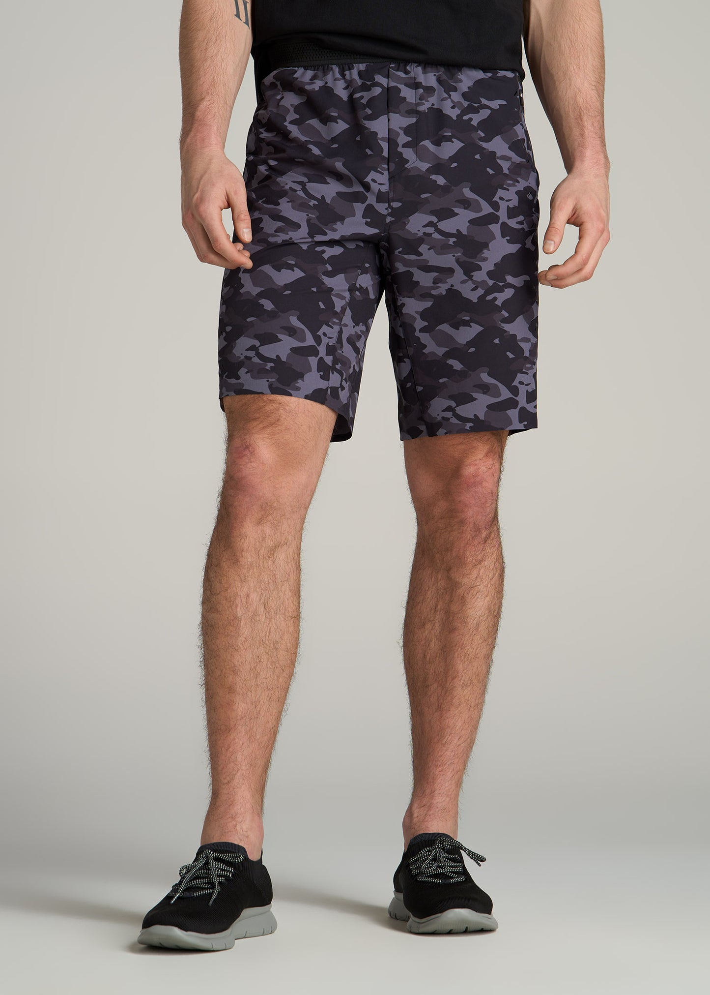 Featherweight Perforated Training Shorts for Tall Men in Black Camo