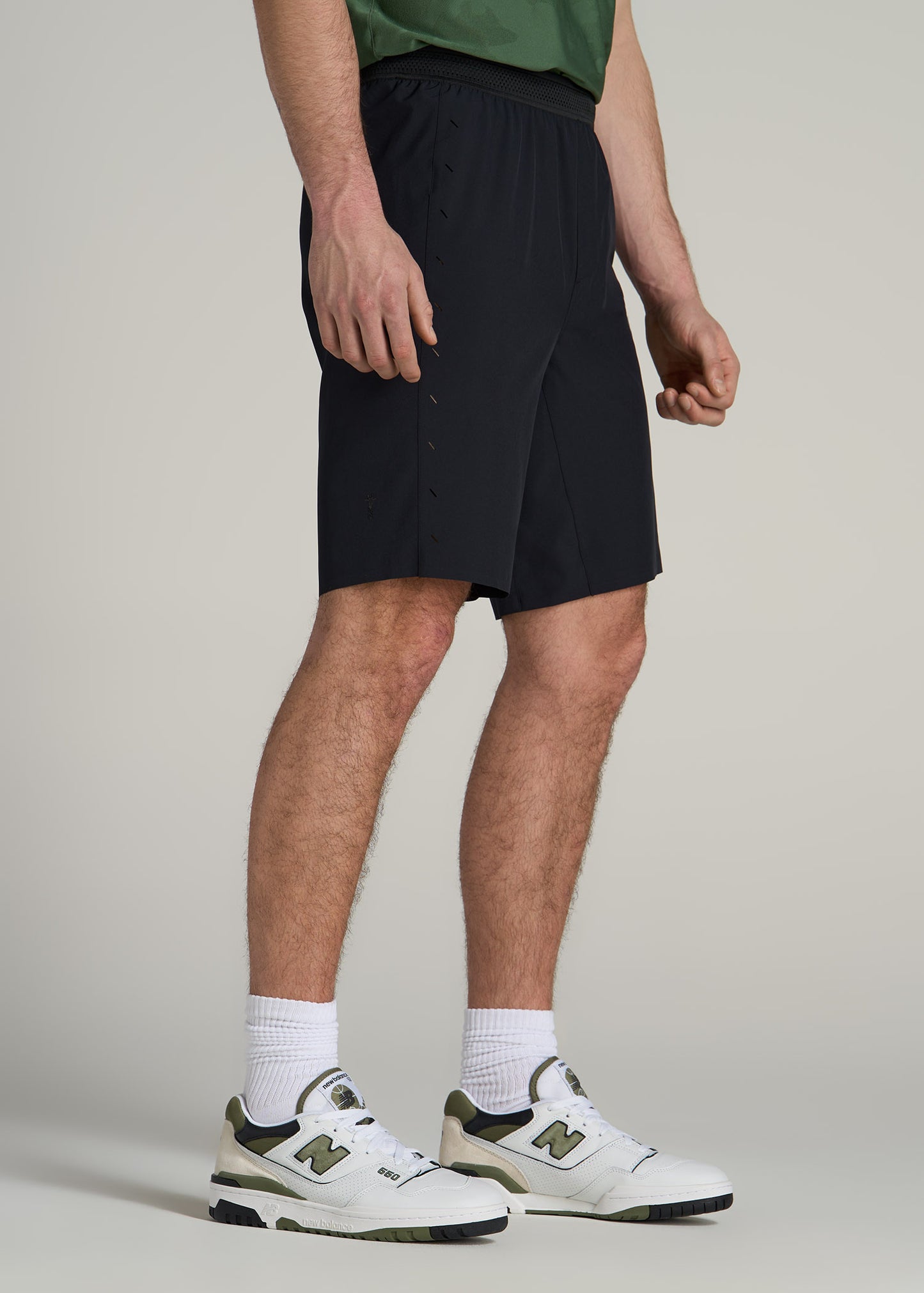 Featherweight Perforated Training Shorts for Tall Men in Black