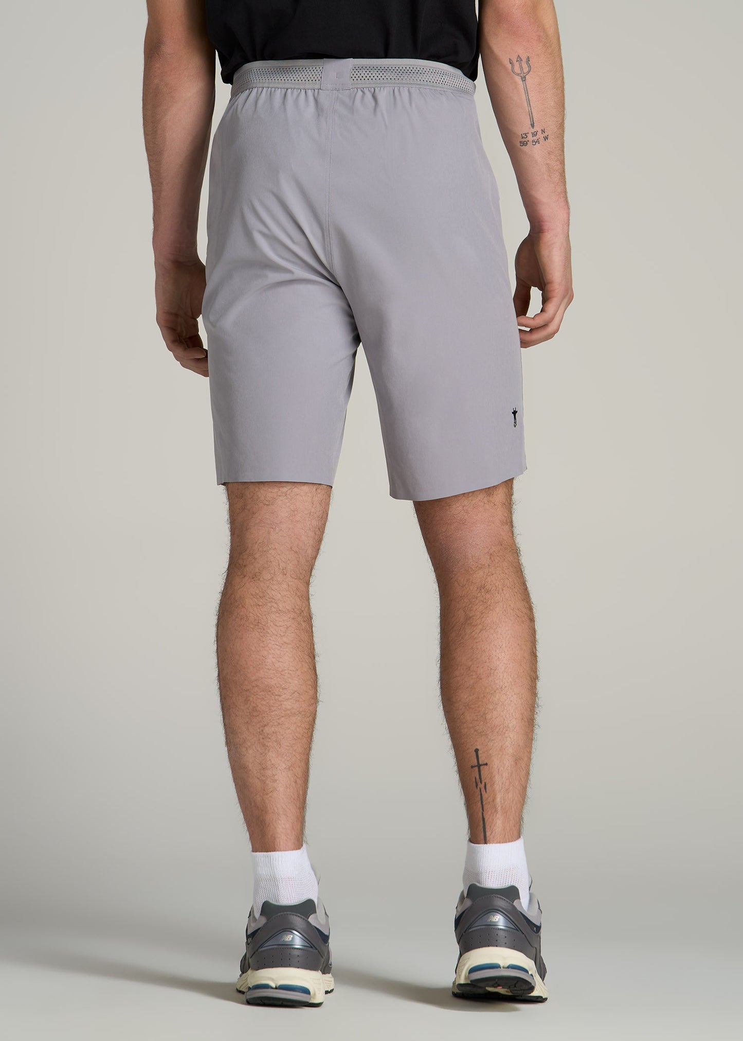 Featherweight Perforated Training Shorts for Tall Men in Light Grey