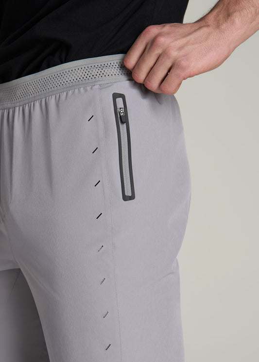 Featherweight Perforated Training Shorts for Tall Men in Light Grey