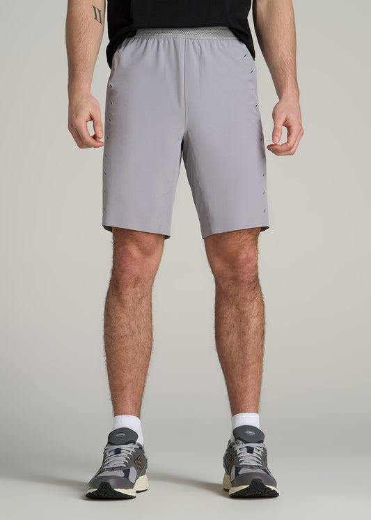 Featherweight Perforated Training Shorts for Tall Men in Light Grey