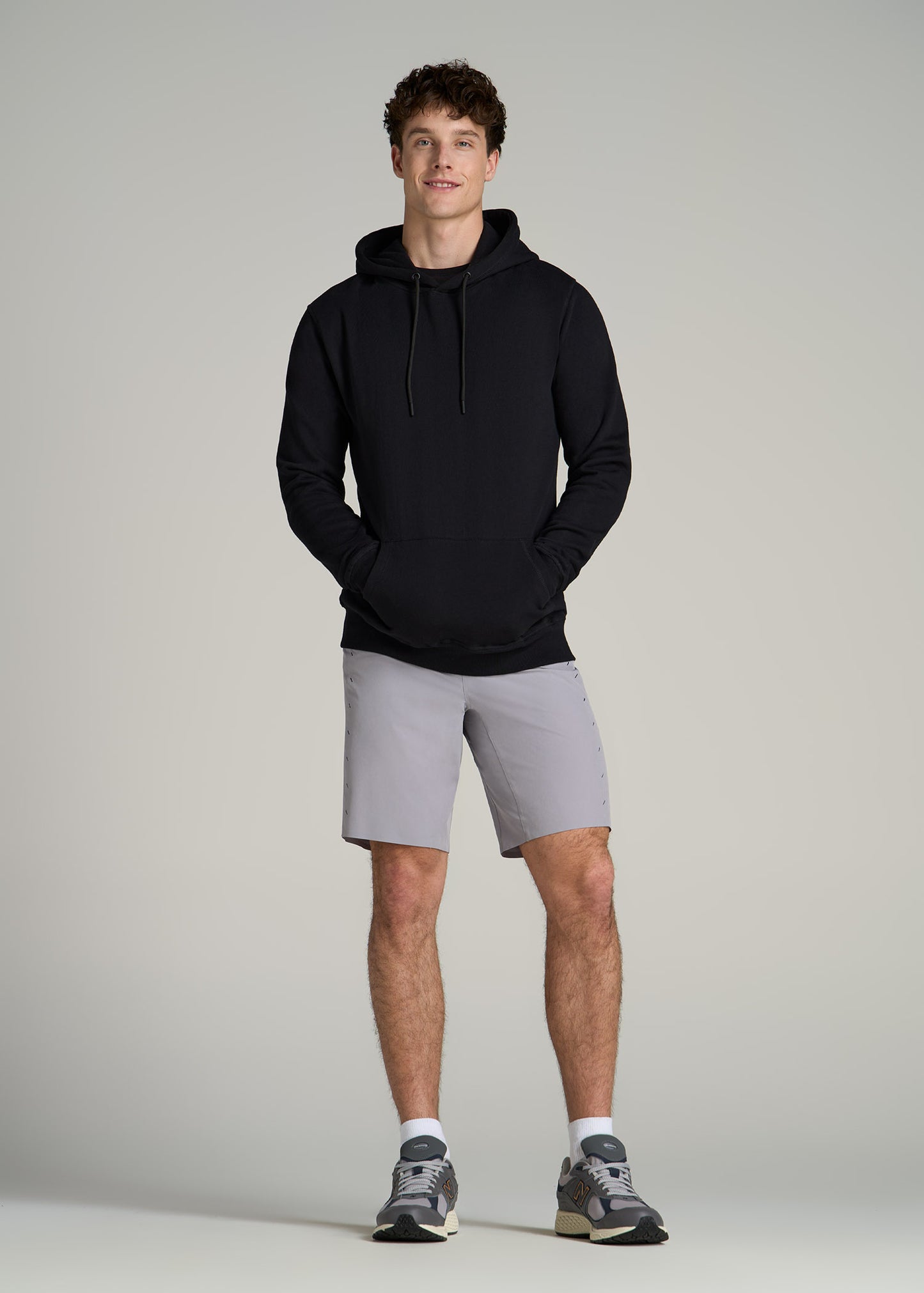 Featherweight Perforated Training Shorts for Tall Men in Light Grey